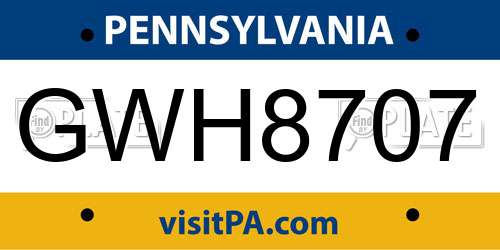 GWH8707 Pennsylvania License Plate