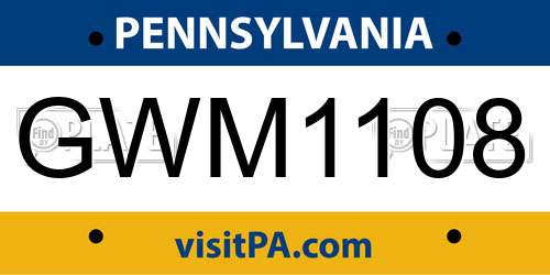 GWM1108 Pennsylvania License Plate