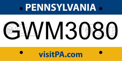 GWM3080 Pennsylvania License Plate