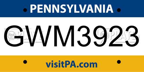 GWM3923 Pennsylvania License Plate