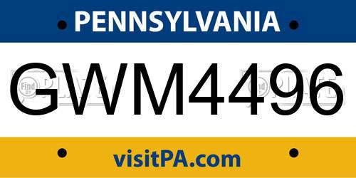 GWM4496 Pennsylvania License Plate