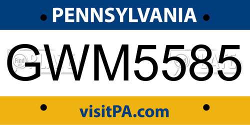 GWM5585 Pennsylvania License Plate