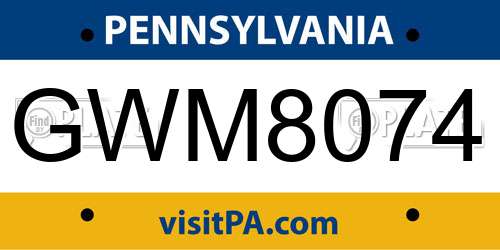 GWM8074 Pennsylvania License Plate
