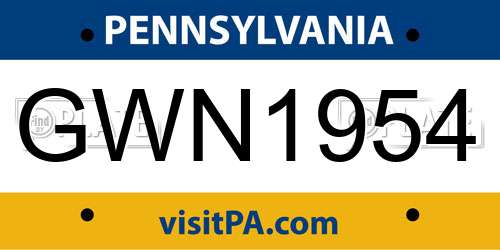 GWN1954 Pennsylvania License Plate