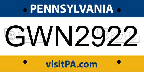 GWN2922 Pennsylvania License Plate