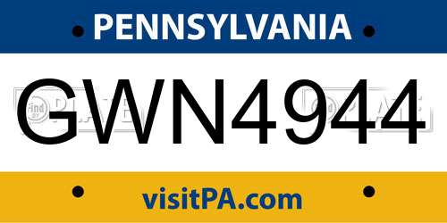 GWN4944 Pennsylvania License Plate