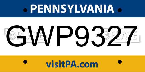 GWP9327 Pennsylvania License Plate
