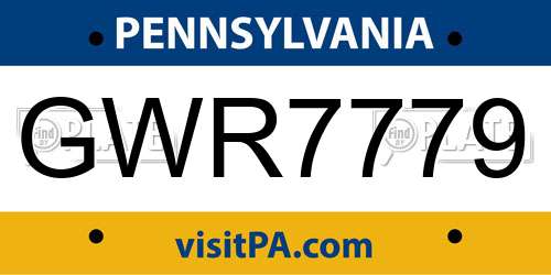 GWR7779 Pennsylvania License Plate