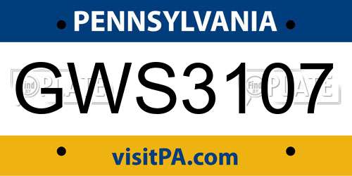 GWS3107 Pennsylvania License Plate