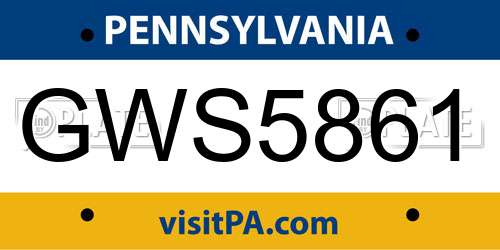 GWS5861 Pennsylvania License Plate