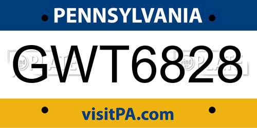 GWT6828 Pennsylvania License Plate