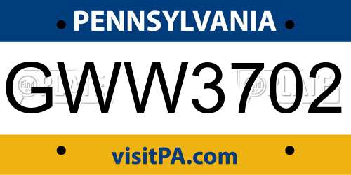 GWW3702 Pennsylvania License Plate