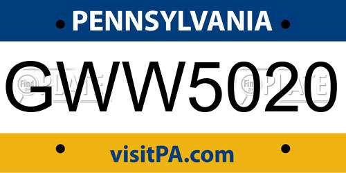 GWW5020 Pennsylvania License Plate