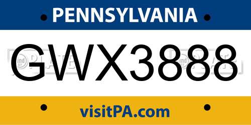 GWX3888 Pennsylvania License Plate