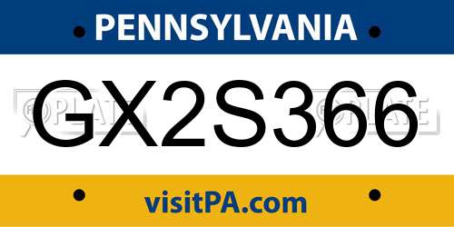 GX2S366 Pennsylvania License Plate