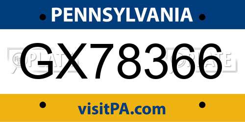 GX78366 Pennsylvania License Plate