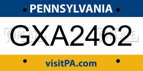 GXA2462 Pennsylvania License Plate