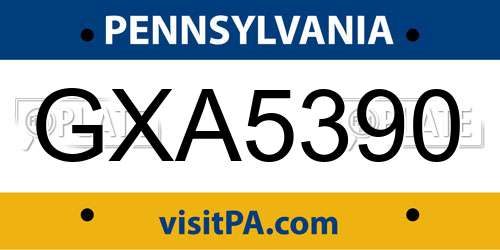 GXA5390 Pennsylvania License Plate