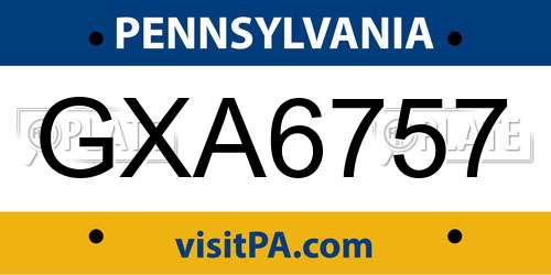 GXA6757 Pennsylvania License Plate