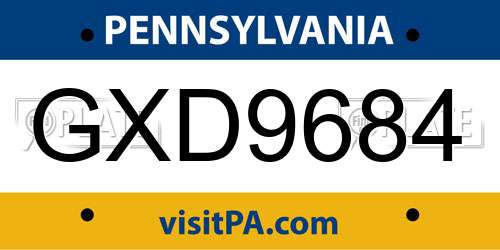 GXD9684 Pennsylvania License Plate