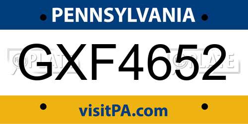 GXF4652 Pennsylvania License Plate