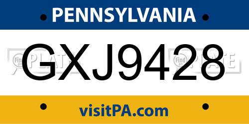 GXJ9428 Pennsylvania License Plate