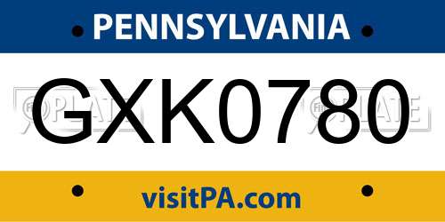 GXK0780 Pennsylvania License Plate