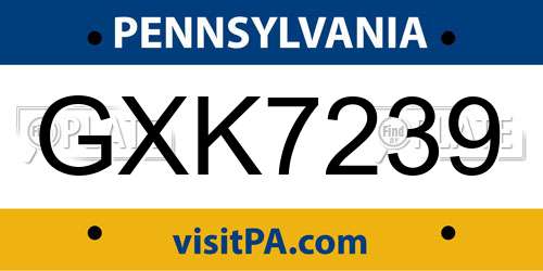 GXK7239 Pennsylvania License Plate