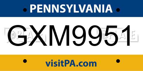 GXM9951 Pennsylvania License Plate