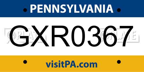 GXR0367 Pennsylvania License Plate