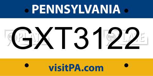 GXT3122 Pennsylvania License Plate