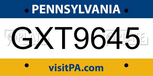 GXT9645 Pennsylvania License Plate