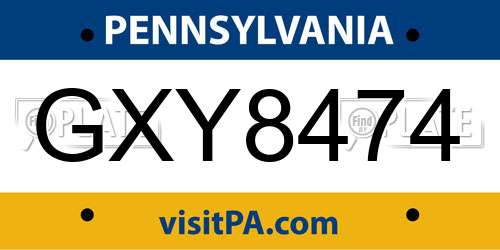 GXY8474 Pennsylvania License Plate
