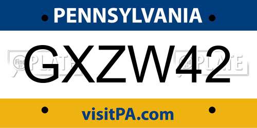 GXZW42 Pennsylvania License Plate