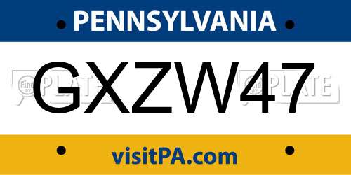 GXZW47 Pennsylvania License Plate