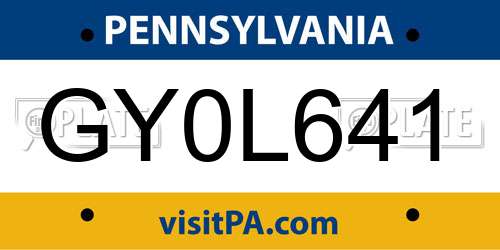 GY0L641 Pennsylvania License Plate