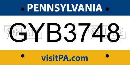 GYB3748 Pennsylvania License Plate