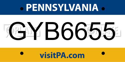 GYB6655 Pennsylvania License Plate