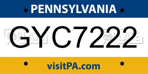 GYC7222 Pennsylvania License Plate