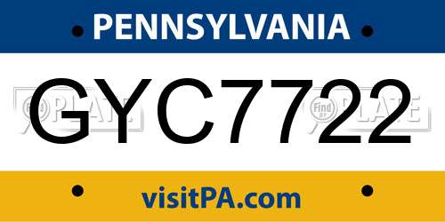 GYC7722 Pennsylvania License Plate