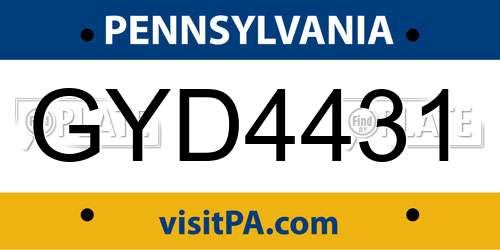 GYD4431 Pennsylvania License Plate