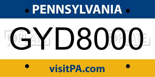 GYD8000 Pennsylvania License Plate