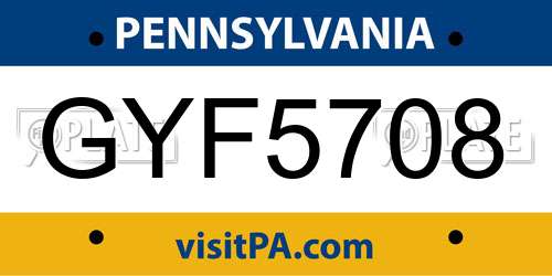 GYF5708 Pennsylvania License Plate