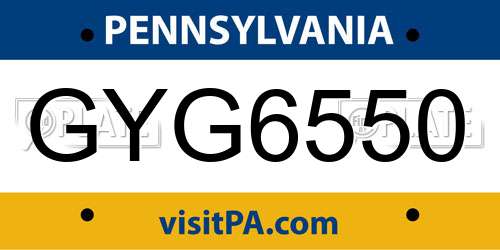 GYG6550 Pennsylvania License Plate