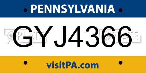 GYJ4366 Pennsylvania License Plate
