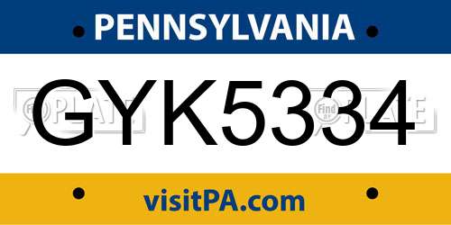 GYK5334 Pennsylvania License Plate