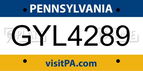 GYL4289 Pennsylvania License Plate