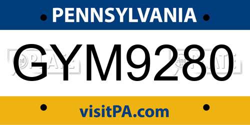GYM9280 Pennsylvania License Plate