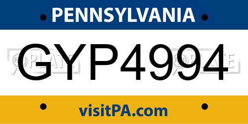 GYP4994 Pennsylvania License Plate