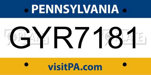 GYR7181 Pennsylvania License Plate